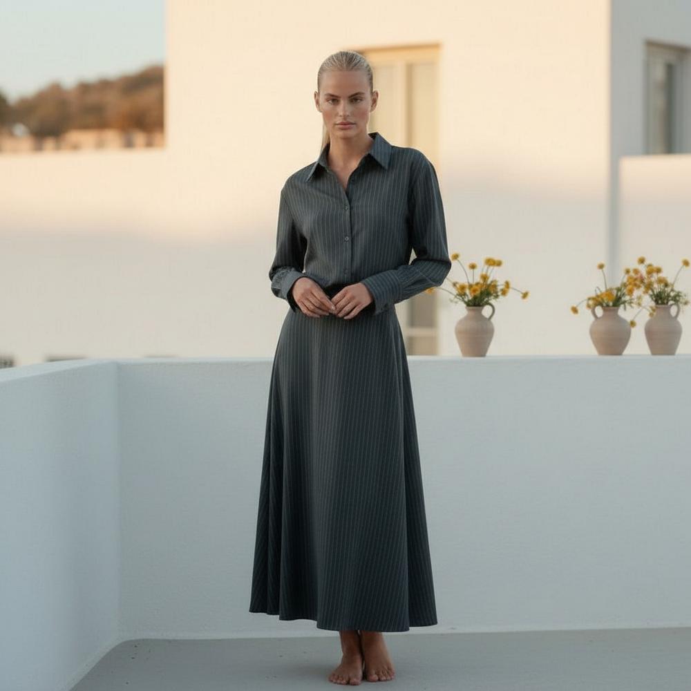 La Vire - Vemin | Langärmlig Gestreift Hemdkleid