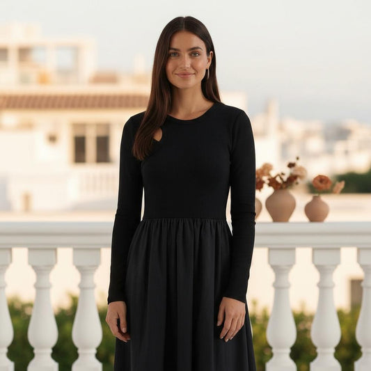 La Vire - Nozan | Langärmliges Geripptes Midikleid